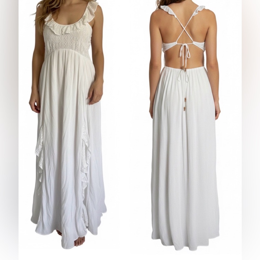 Free People Elisse Boho Cottagecore Low Back Maxi Summer Peasant Dress Size XS